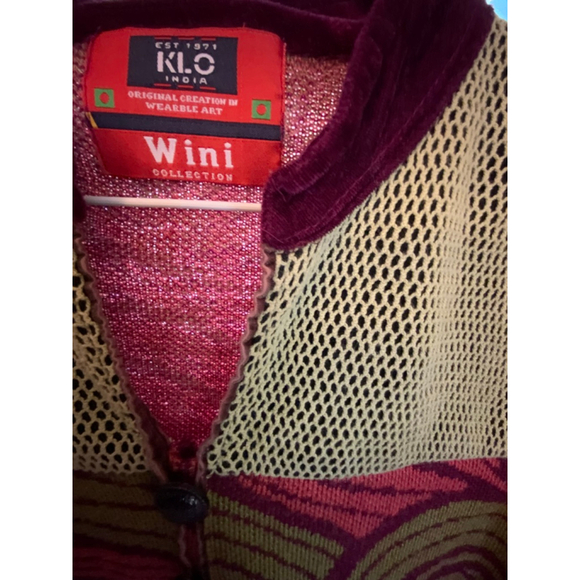 KLO Red Green Swirl Pattern Cardigan Size Small - Picture 7 of 7